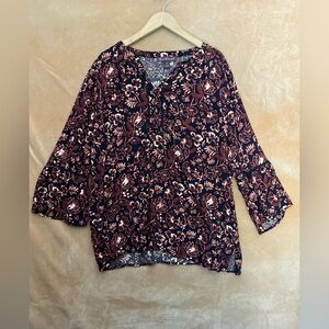 Gloria Vanderbilt Black and Brown Floral Blouse